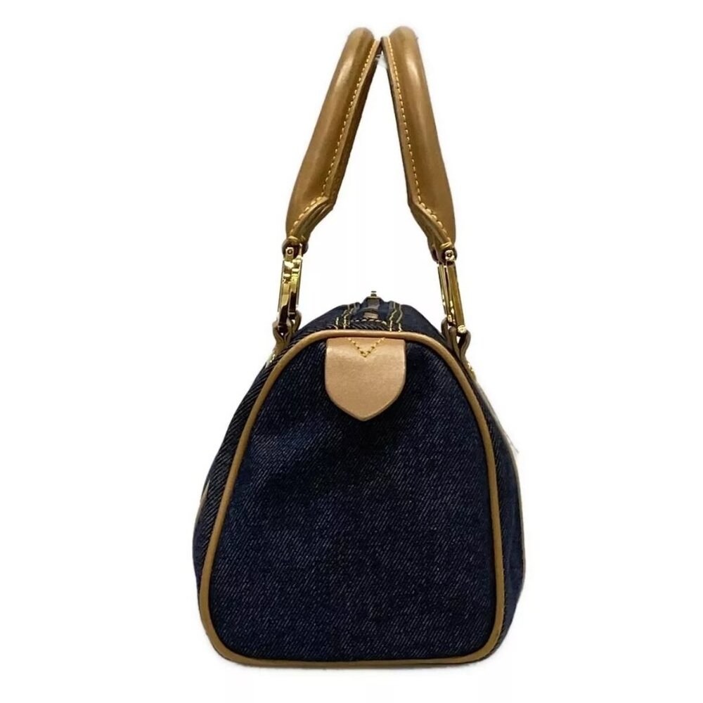 Authentic ChristianDior Dark Navy Light Brown Denim Leather Handbag 611-100724 - Picture 4 of 14